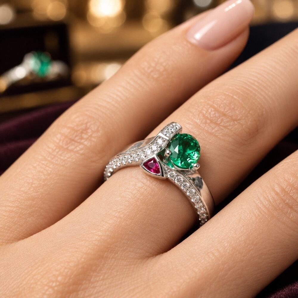 Vintage Art Deco Emerald Bypass Ring